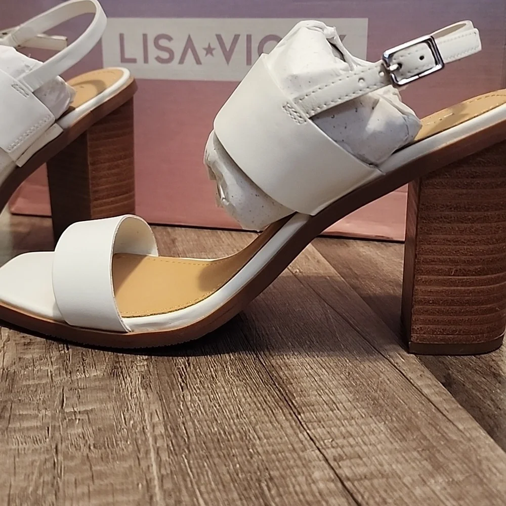 Lisa Vicky Oasis Slingback Sandal Ankle Strap White 8 1/2 Heels $99 - Picture 2 of 5